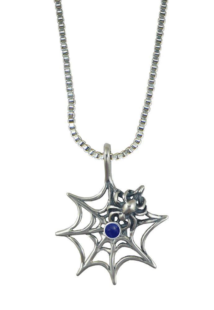 Sterling Silver Little Spider Weaving Pendant With Lapis Lazuli